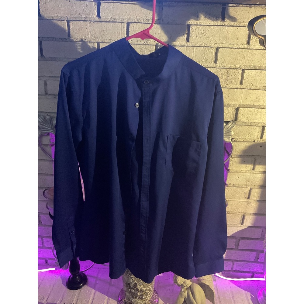 Mens Royal Blue Mandarin Collar Long Sleeve Button Down Shirt Size M Pocket